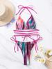 European & American Tie-Dye Three-Piece Deep V Bandage Bikini Set with Sexy Hollow-Out Design