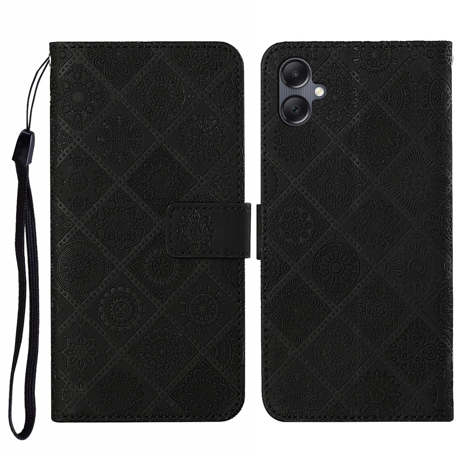 

For Samsung Galaxy A07 4G Case Leather Case Ethnic Style Wallet Phone Cover with Strap Black