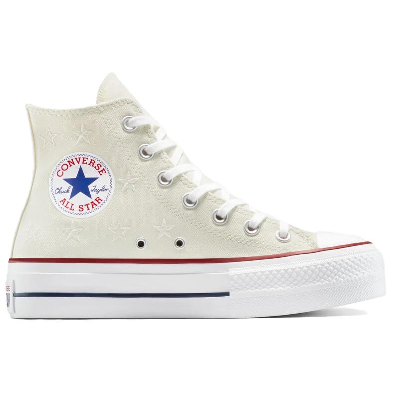 Converse Chuck Taylor All Star Lift Platform Archive Stars Comfortable and Versatile High-top Canvas Shoes for Women in White
