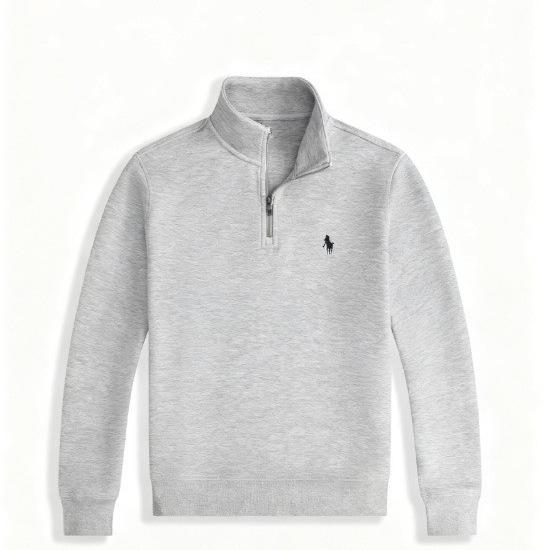 Men's Embroidered Horse Polo Hoodie with Stand Collar and Half-Zip