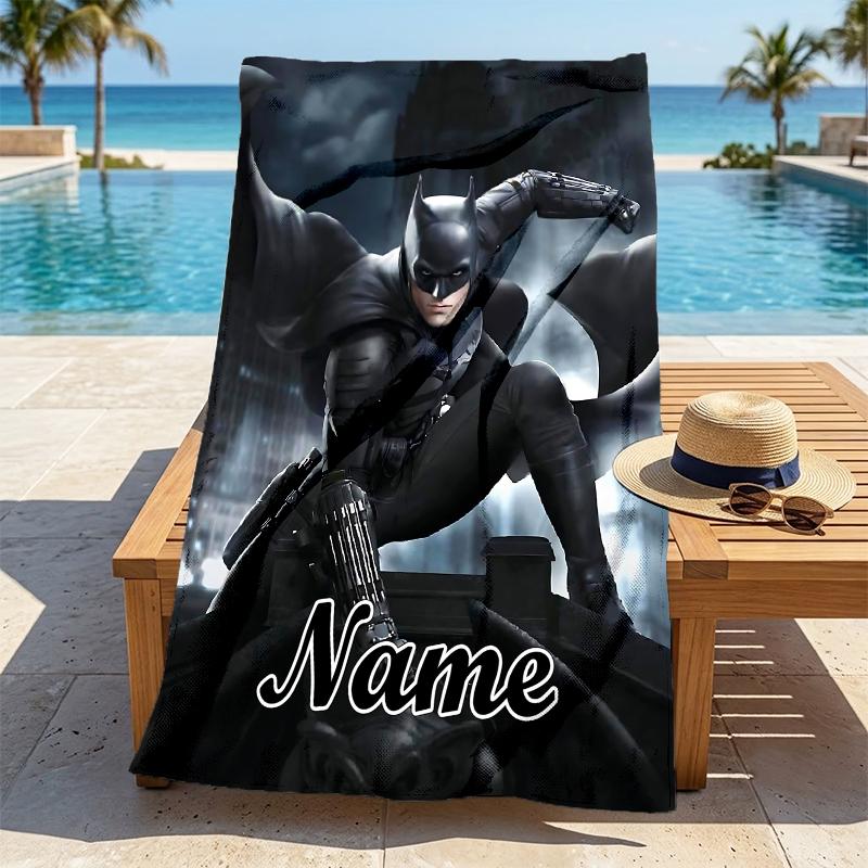 Custom Name Batman Storm Stylish Digital Printing Beach Towel Quick‑Drying Absorbent Blanket for Beach Pool Gym Travel