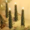 2Pcs Christmas Tree LED Flameless Candles Light with 3D Flame Wick Green LED Candlesticks  Operated forChristmas Home Decoration