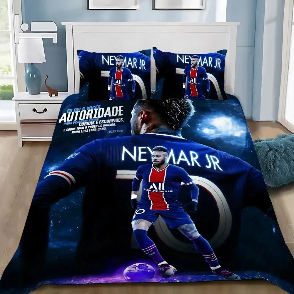 Modisches Fußball-Superstar N-Neymar Bettwäscheset 3D-bedruckter Bettbezug Bettwäscheset Weich King Full Size Bettwäscheset Für Jungen