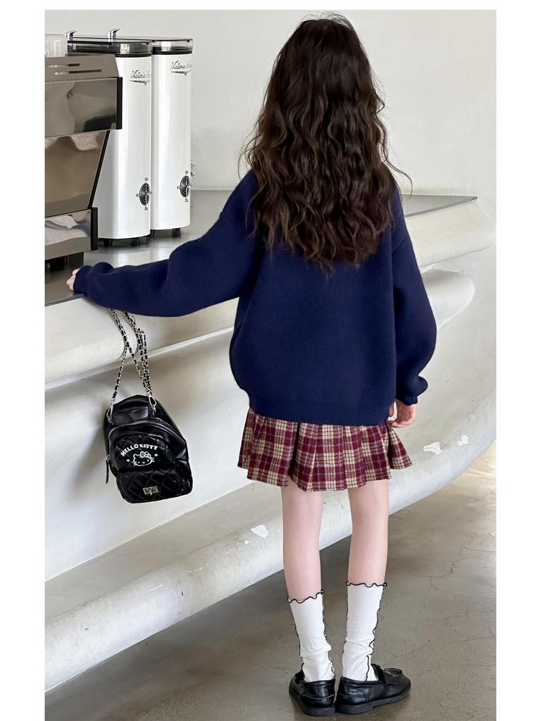 Girls' Heart Jacquard Sweater & Skirt Set - 2025 New Kids' Cozy Knitted Style
