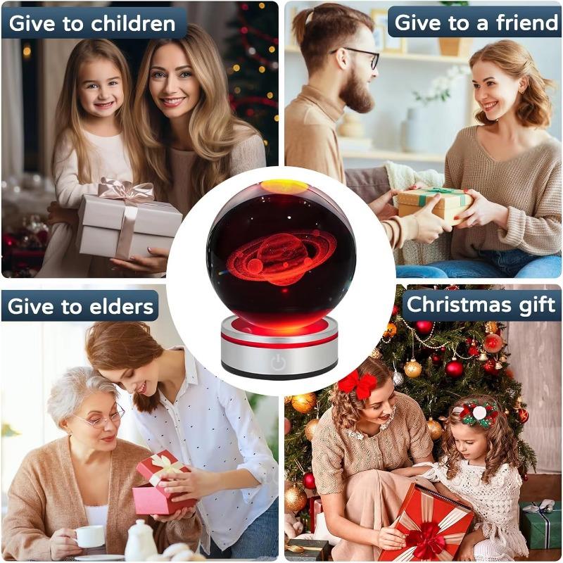 3D Saturn Planet Crystal Ball Night Light with LED Colorful Lighting Touch Base 6cm Saturn Lamp Glass Sphere Lamp Astronomy Space Christmas Ornaments