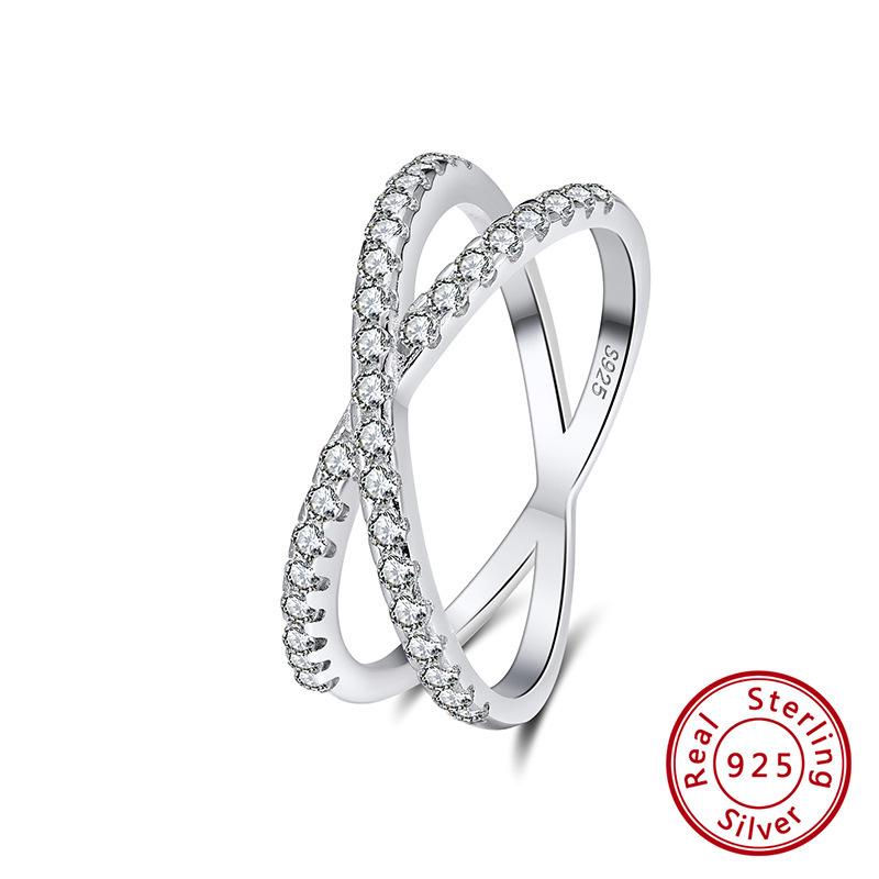 

Кольцо-крест из стерлингового серебра 925 пробы с цирконами в два ряда и бриллиантами - Простые и универсальные модные украшения Size 7