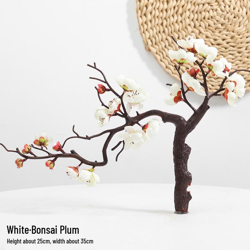 Artificial Plum & Peach Blossom Bonsai: Dried Flower Arrangement for Indoor Decoration