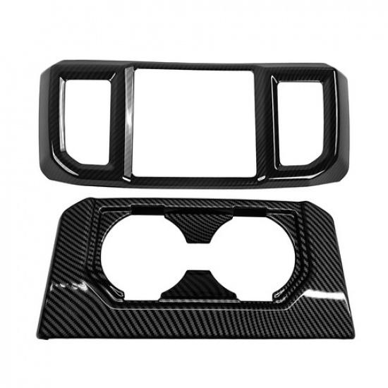 Fit Ford F150 2015- Carbon Fiber Rear Cup Holder &Air Vent Outlet Trim Cover