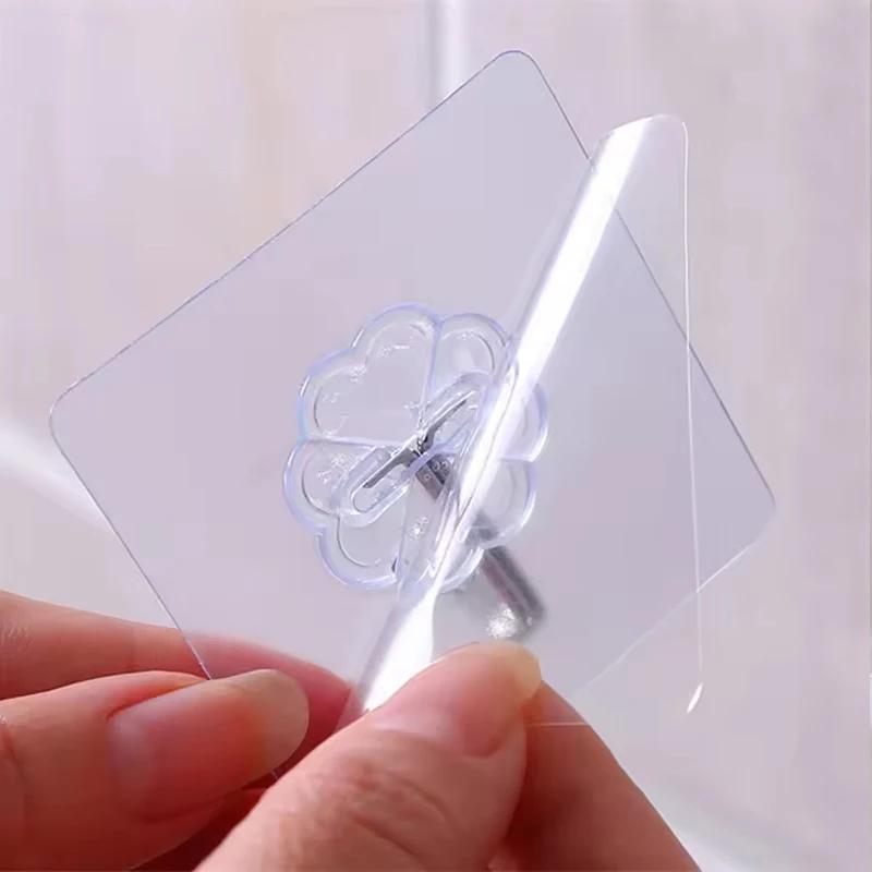 Transparent Stainless Steel Self-Adhesive Hooks Bathroom Towel Clothes Storage Sticker Hook Key Hangers Storage Holder