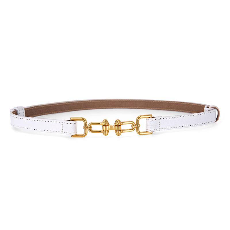 Womens Genuine Leather Belt With Geometric Buckle For Outdoor Casual Wear