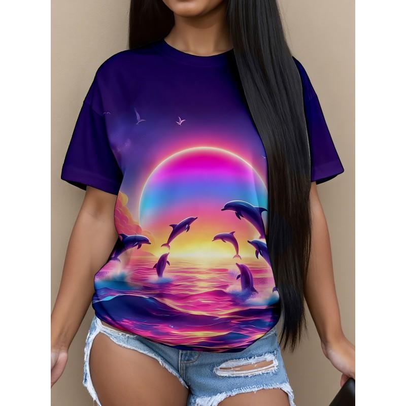Womens Casual Round Neck Short Sleeve T-Shirt With Butterfly Print Loose Fit 2025
