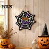 Halloween Door Hanging Sign Wooden Hanger Sign, Spider Web Trick Ornament for Porch or Treat Plaque, Rustic Farmhouse Entryway with Hemp Rope Boxwood