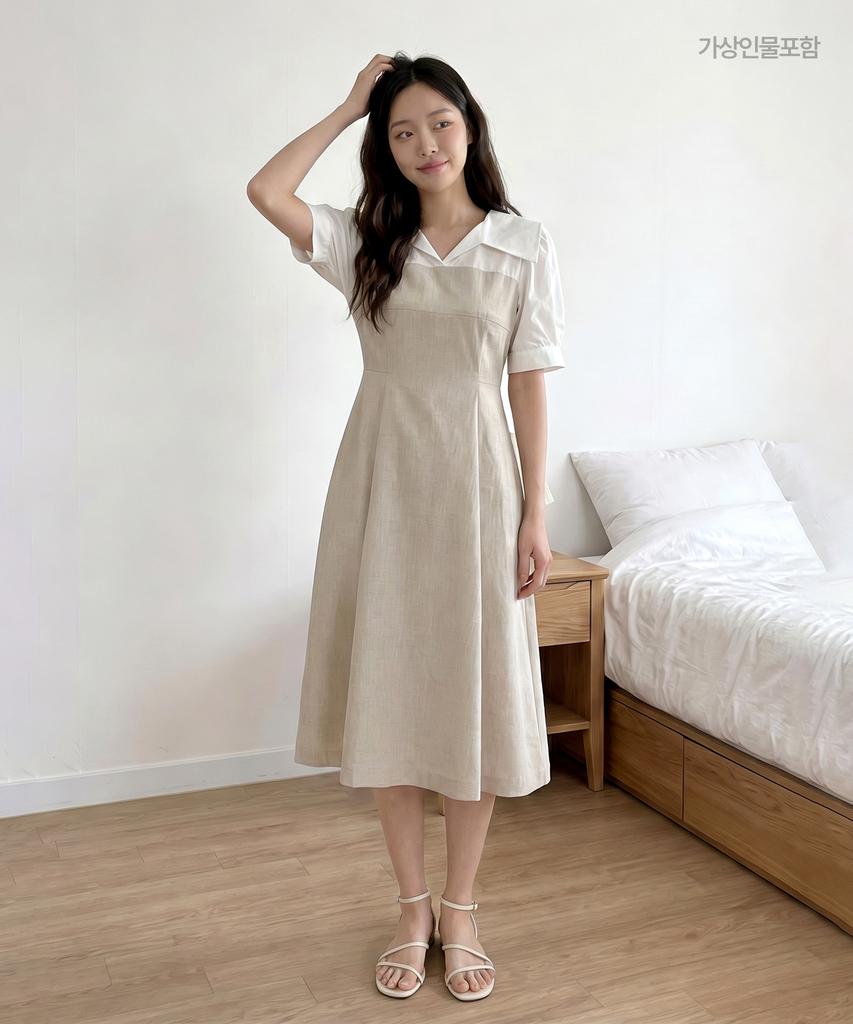 ROEM Open Collar Woven Matching Long Dress Rmowg24R12