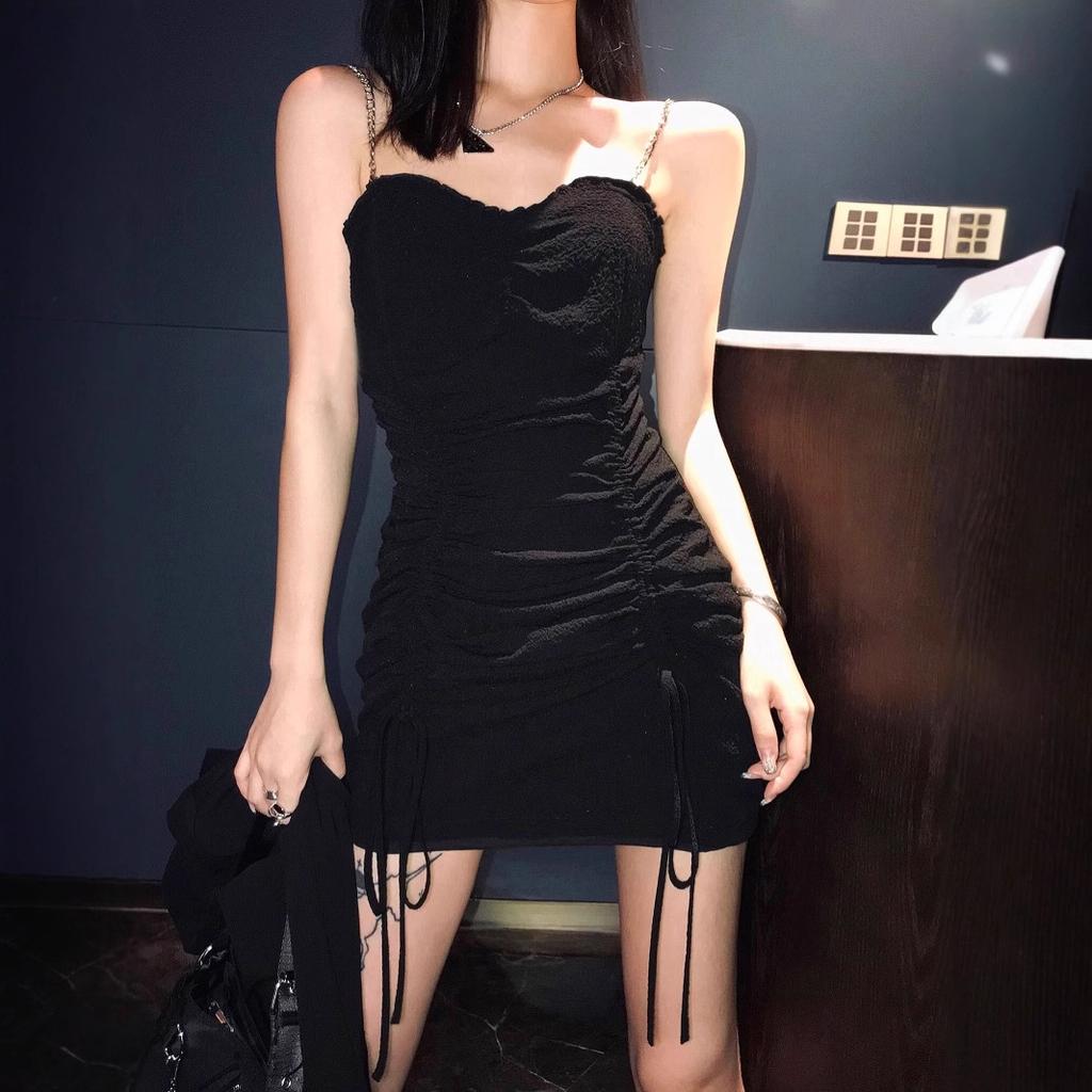 Dark Non-black Tube Top Suspender Dress Women's New Summer Tight Hip Skirt Drawstring Pleated Sexy Scheming Skirt