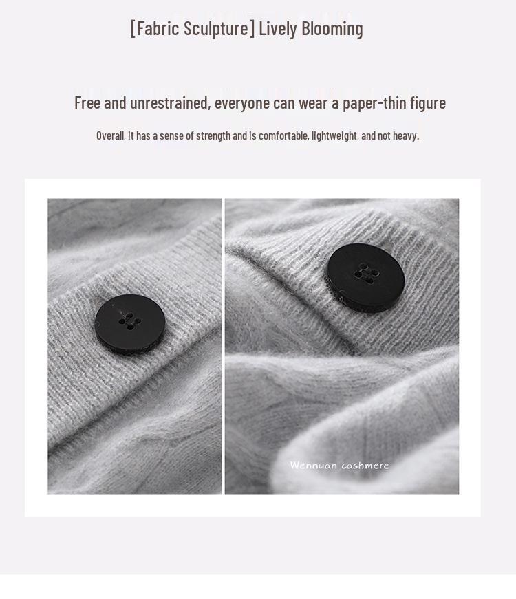 Elegant Korean Style Cable Knit Cashmere Cardigan for Women - Stand-up Collar, Versatile Autumn/Winter Sweater