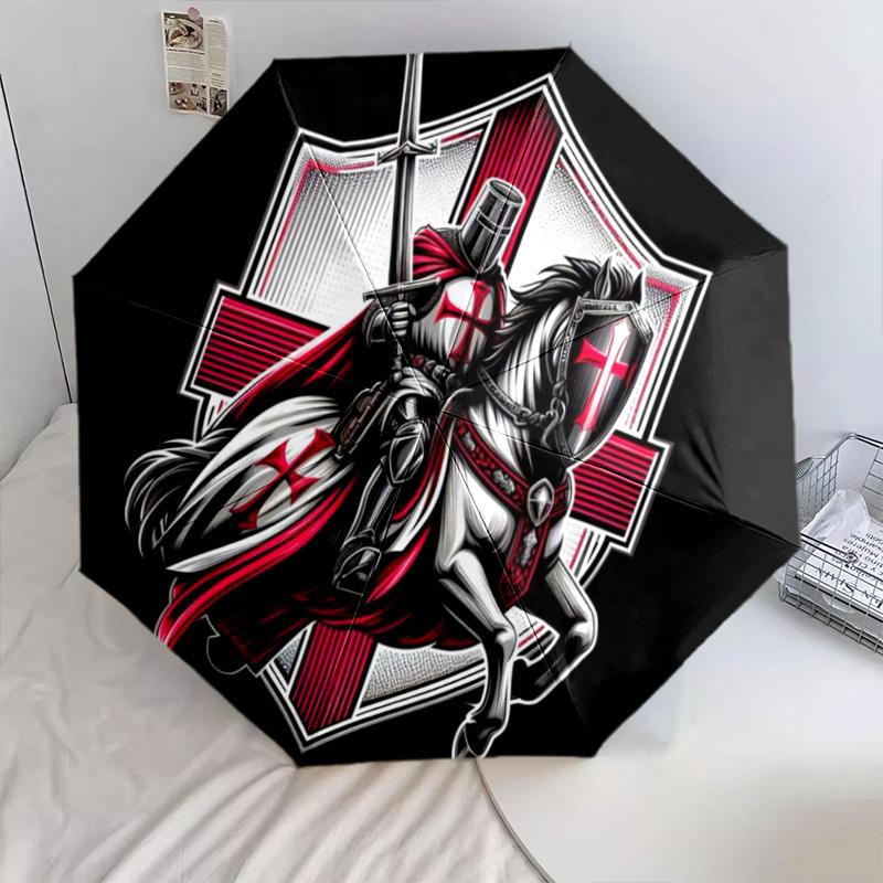1PC Knightly Crusader Emblem Automatic Umbrella - Suitable Travel Outdoor Portable Umbrella Birthday Gift Daily Essentials