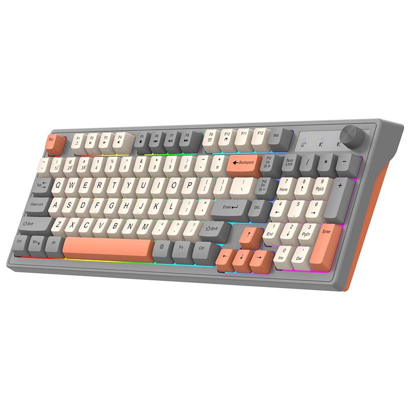 Dual Modes Mechanical Keyboard Dual Bluetooth 2.4G Gaming Wireless Keyboard RGB Glows Adjustable Volume Knob Keyboard For PC Laptop Tablet