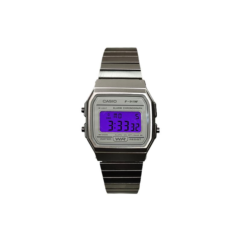 CASIO Customized watch modified series various colored mirrors silver resin case classic retro small square watch LA670WA YinSeBiaoDaiZiSeBiaoJing