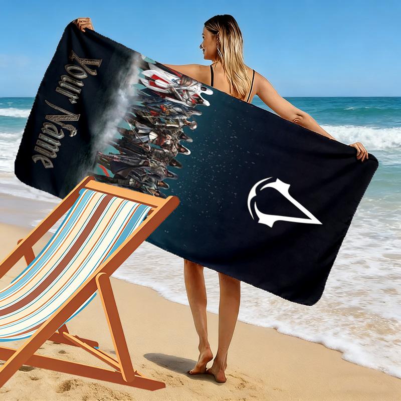 Name Custom Assassin Creed Print Beach Towel, Large Soft Quick Dry Towel for Beach Camping Swimming