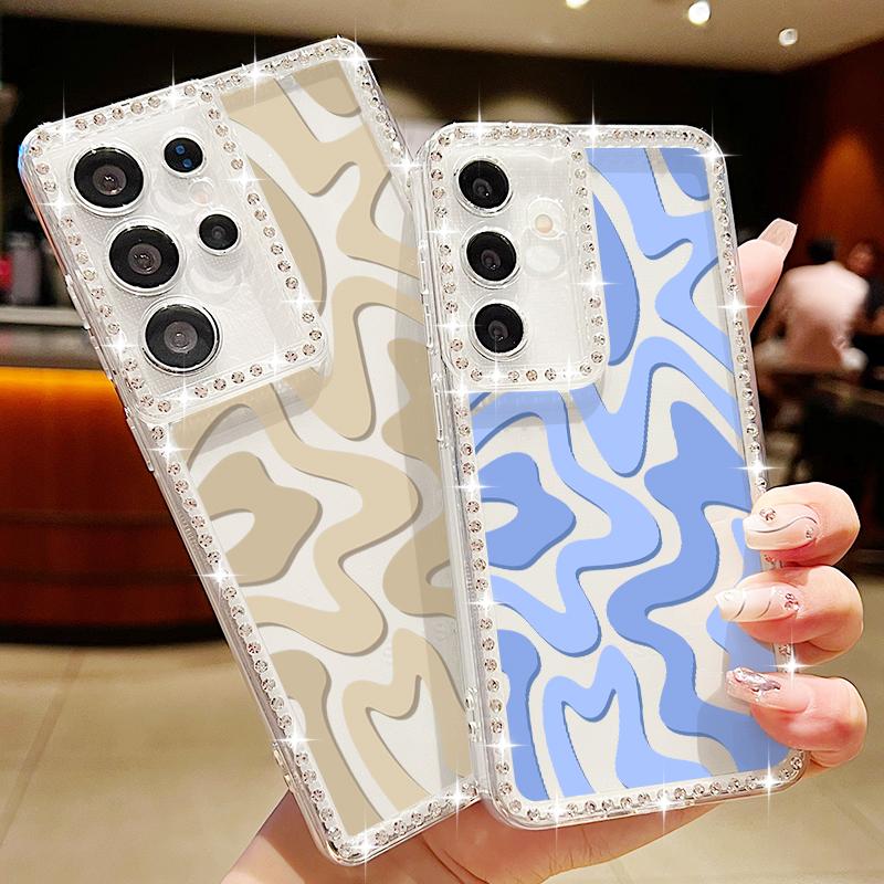 Stripe Pattern Diamond Case For Samsung Galaxy S25 Edge S23 FE S24 Ultra A56 A55 A54 A36 A35 A15 A16 A25 A53 5G Soft Phone Cover