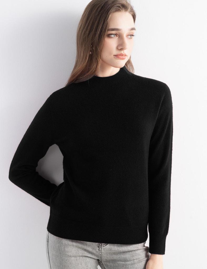 Women's Slim Fit Cashmere Knit Base Layer Top - Half-High Neck, Solid Color, Mature Style, Warm Sweater