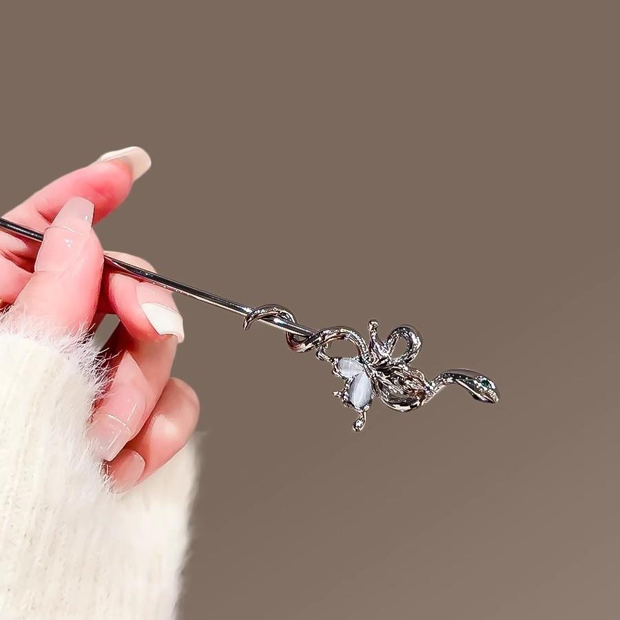 Moderner Haarstab Tinte Blume Metall Quaste Haarnadel Gabeln für Frauen Schwarze Perlen Fransen Haarspange Neu Chinesisch Hanfu Haarschmuck