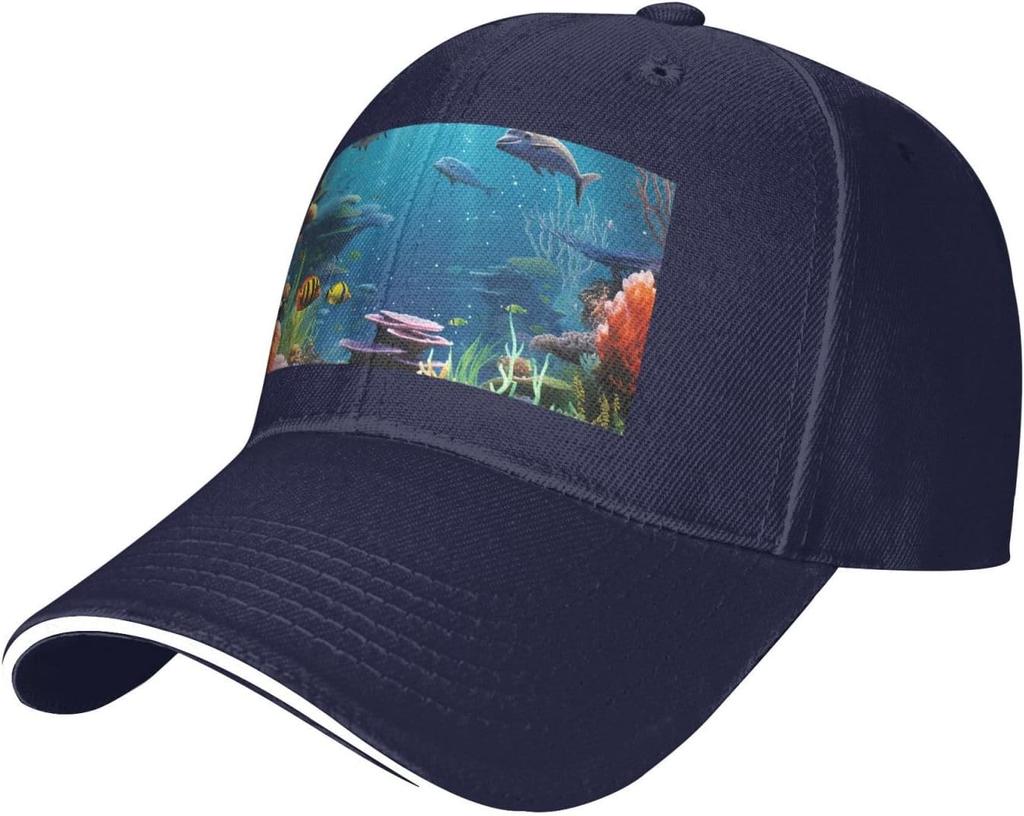 Undersea World Print Baseball Cap Polyester Adjustable Casual Sun Protection Dad Hat for Adults