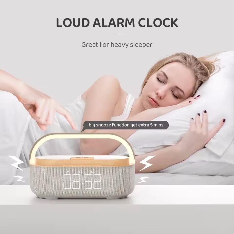 2500mAh Bluetooth Speaker with Wireless Charger FM Radio Dimmable Light Portable Dual Speaker for Bedroom Office Christmas Gifts
