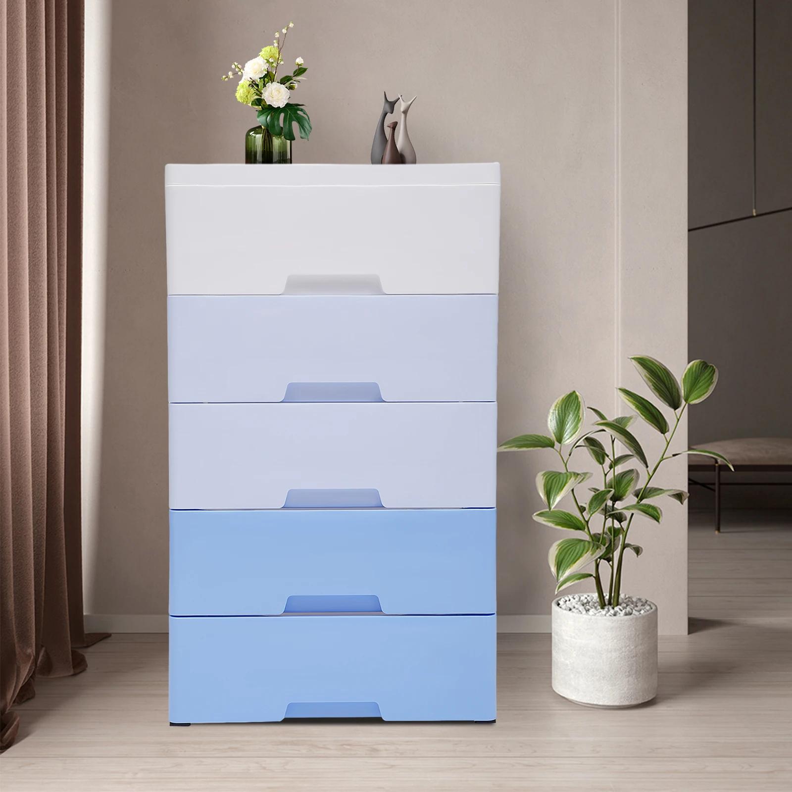 Bymaocar 5-layer Movable Storage Cabinet Gradient Blue Stackable Storage Drawers for Bedrooms Study Rooms and Dressing Rooms 16500₽