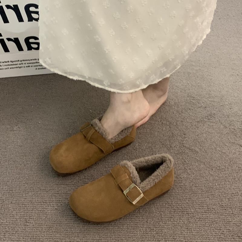 Thick-soled Velvet Boken Shoes for Women's Outer Wear 2025 Autumn and Winter New Models, One-pedal Ugly and Cute Evening Wind Warm Doudou Cotton Shoes