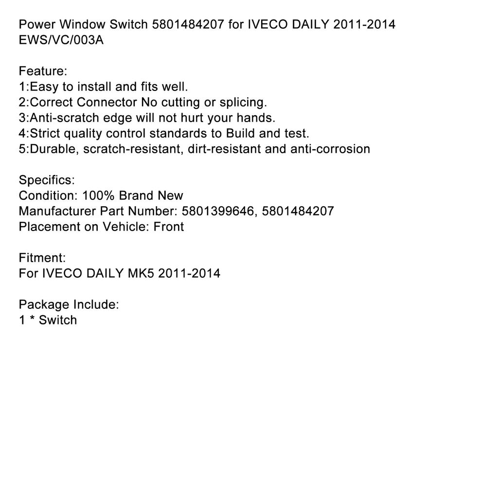 Power Window Switch 5801484207 for IVECO DAILY 2011-2014 EWS/VC/003A