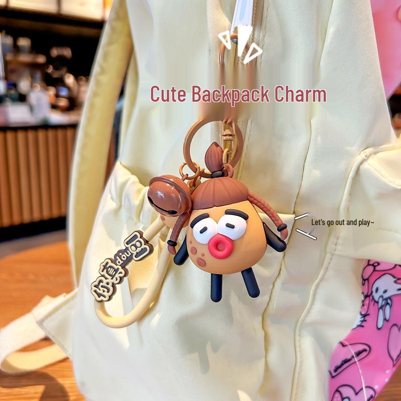 Adorable Fluffy Potato-kun Keychain with Sausage Mouth Pendant