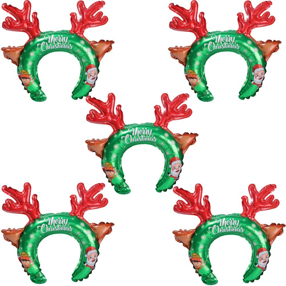 1/5pcs Kids Christmas Inflatable Balloon Headband Headdress Cartoon Santa Claus Elk Pattern Decorative Gifts for Holiday Scenes