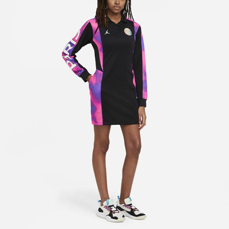 Air Jordan Paris Saint Germain Casual Sports Knit Long Sleeve Dress Women Dresses Black CZ7502-010