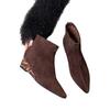 Sheepskin Version of Wedge Heel Boots with a Thick Sole Height of 5cm 2025 Autumn and Winter New Pointed Leopard Print Short Boots Splicing Fa