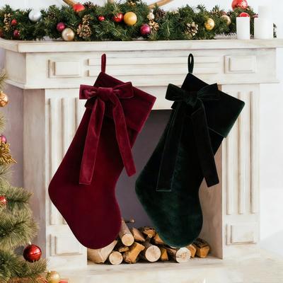 Chaussettes de Noël en Velours Rouge et Vert Extra Épaisses pour Cheminée Grandes 19 Pouces Chaussettes Festives de Vacances Décorations Chaussettes de Noël Traditionnelles