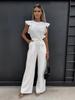 2024 European & American High-Waisted Tie-Up Jumpsuit - Solid Color, Long Pants, Women's Commuter Wear