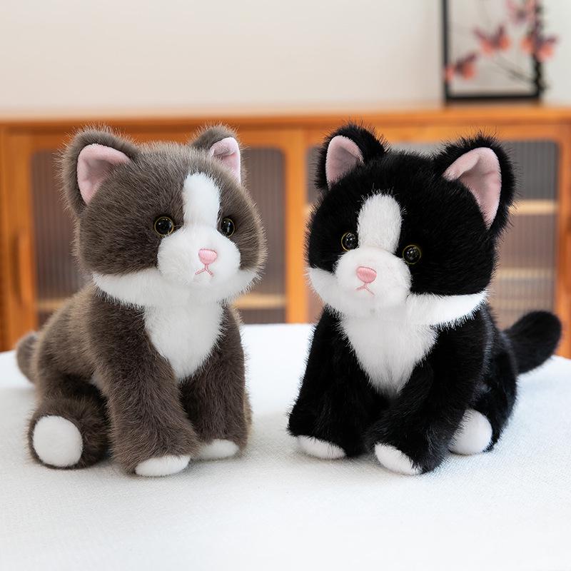 Large Cute & Realistic Sitting Kitten Plush Toy - Well-Behaved Cat Figurine for Birthdays