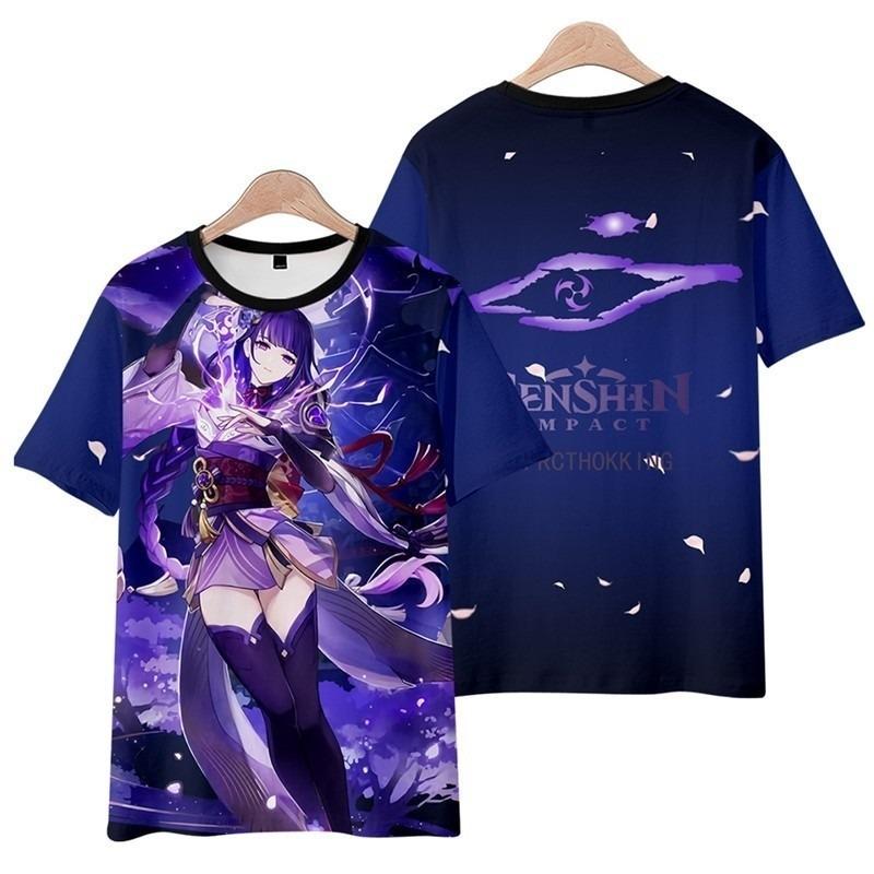 Summer New Round God Genshin Impact Raiden Shogun Baal T-shirt Men's Fashion Women's Loose 3D Printing Short Sleeve T Neutral Casual Top
