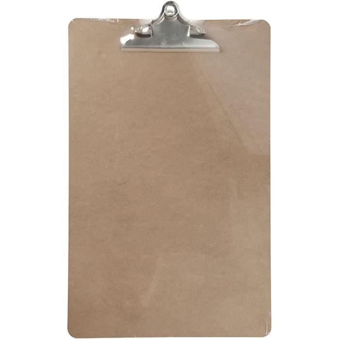 Plaque à pince A4 utilisée pour écrire ou dessiner, avec une longue pince en métal robuste. Réf 265890