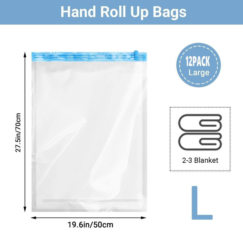 12 Roll Up Space Saver Travel Storage Bags Travel Accessories Compression Bag for Packing & Clothes, No Pump or Vacuum Needed