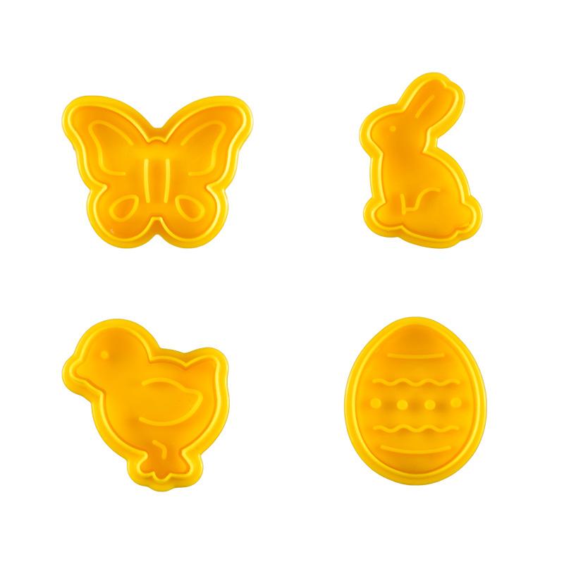 4pcs Cookie Stamp Biscuit Mold 3D Cookie Plunger Cutter DIY Baking Mould Easter Rabbit Cookie Cutters for Kitchen Tools