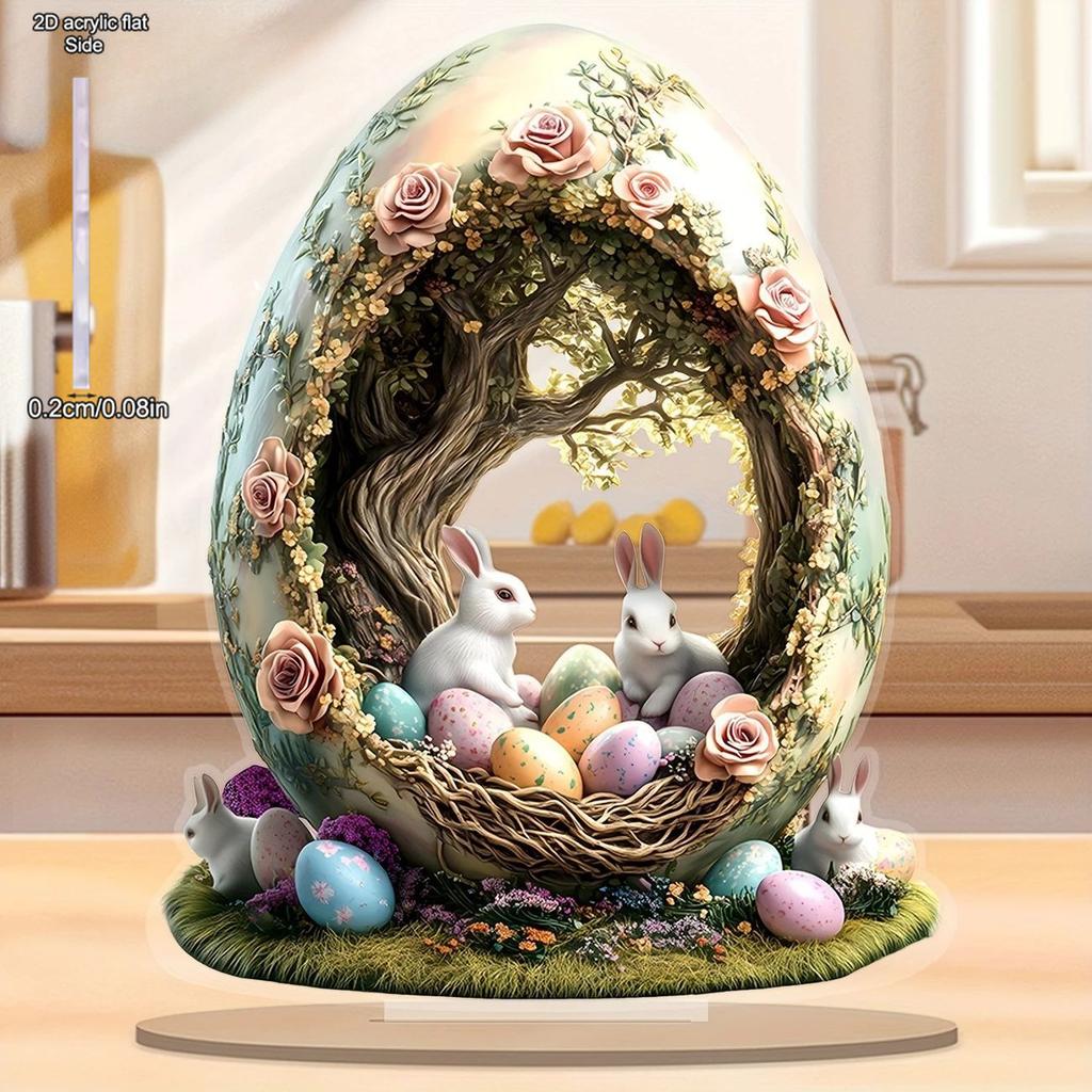 Cute House Rabbit Acrylic Standing - 2D Flat Acrylic Desktop Ornament, Wall Decor Art, Four Seasons Decoration, Novelty Home Deco
