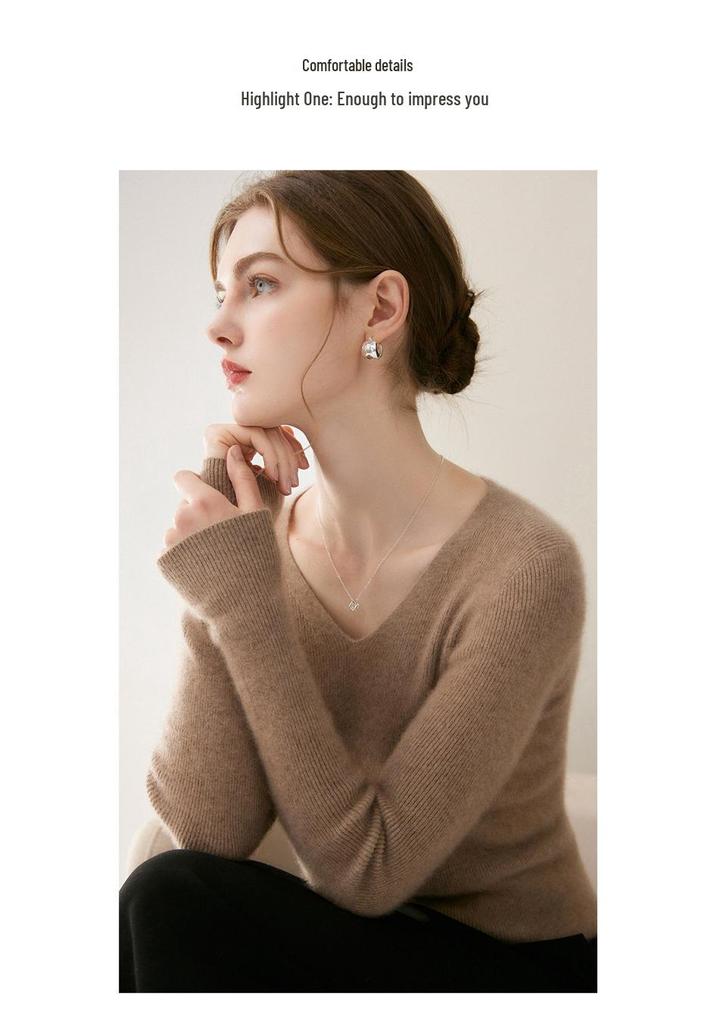 2026 Le Ka Sha Women's 100% Pure Cashmere Striped V-Neck Long Sleeve Knit Pullover