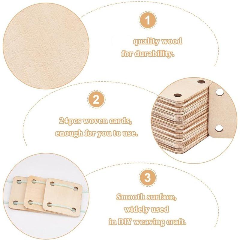 AS60-24Pcs Square Weaving Card, 1.8X1.8Inch 5 Holes Cards Handmade Weaving Tools For Weaving Supplies Tablet Weaving