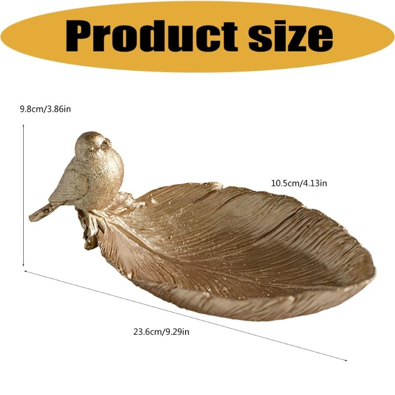 Jewelry Organizers Tray, Resin Leaf Shape with Standing Bird Catchall Trinket Dish for Rings Earrings and Necklaces, Decors Accent for Vanity and