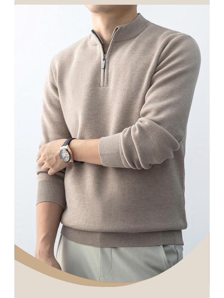 Men's Autumn-Winter Zipper Velvet Knit Pullover Sweater