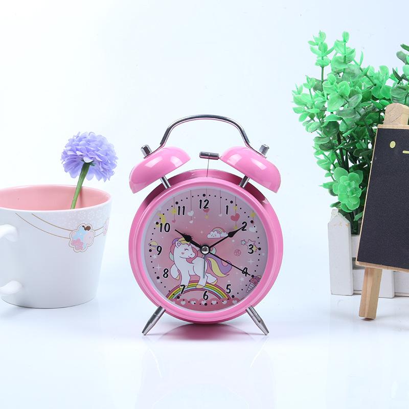 Metal spray paint cartoon bell alarm clock creative children primary school bedside night light double bell fashion alarm clock face