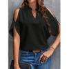2024 Summer V-neck Off Shoulder Short Sleeve Blouse Fashion Simple Loose Women Tops Ladies Vintage Shirt 30609