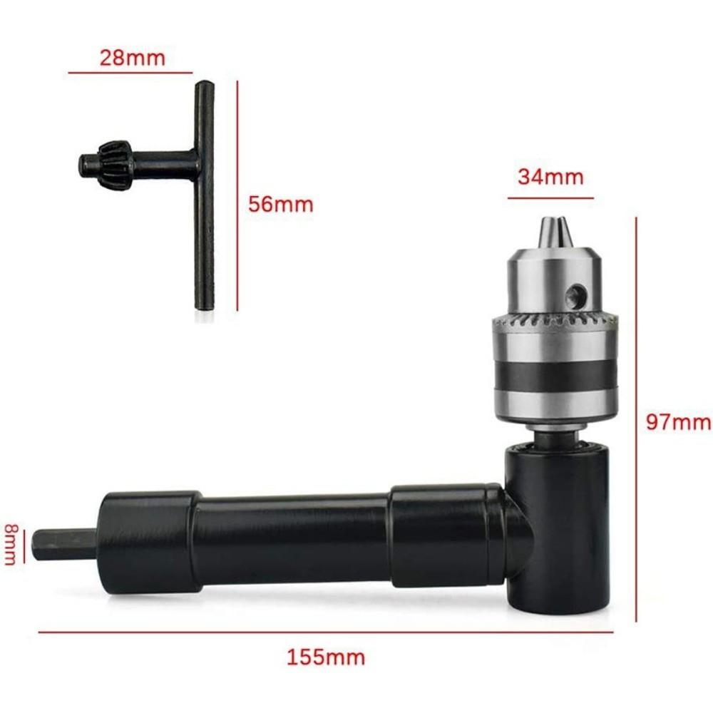 3/8" Keyed Chuck Right Angle Drill Adapter 8mm Hex Shank Chuck Key Adapter Power Drills